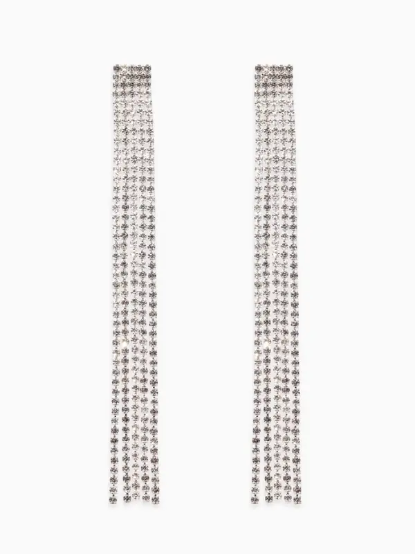 Серьги висячие со стразами &laquo;Водопад&raquo;, прямые нити, белые в серебре, 11.5 см