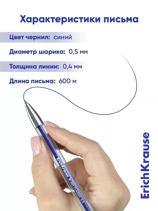 Ручка гелевая ErichKrause R-301 Gel Stick Classic, узел 0.5 мм, синяя