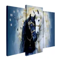 Часы-картина настенные, модульные &laquo;Пара лошадей&raquo;, бесшумные, 58&times;78 см, триптих