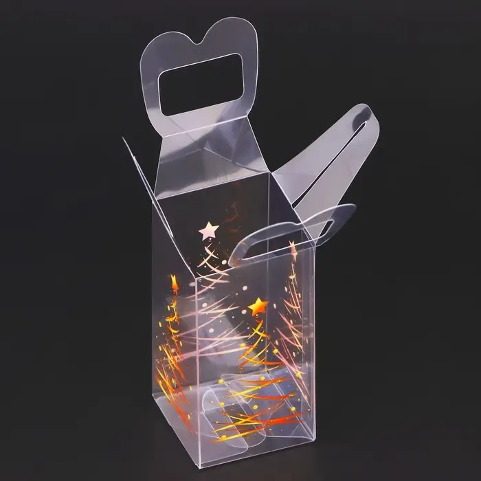 Коробка подарочная новогодняя складная ПВХ « Ёлочка гори!» 4×4×8 см