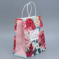 Пакет подарочный крафтовый, упаковка, &laquo;Цветочный&raquo;, 22&times;25&times;12 см
