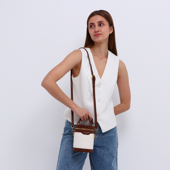 Кросс-боди на молнии, цвет белый/коричневый Кросс-боди на молнии, цвет белый/коричневый