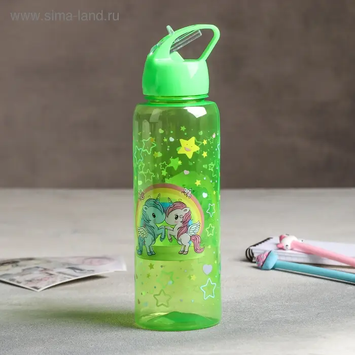 Бутылка для воды &laquo;Единороги&raquo;, с трубочкой, 850 мл, МИКС
