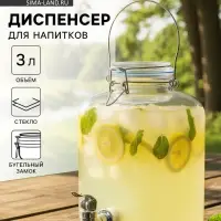 Диспенсер для напитков Magistro &laquo;Бугель&raquo;, 3 л, 14&times;23.5 см, с краном и бугельным замком, стекло, прозрачный
