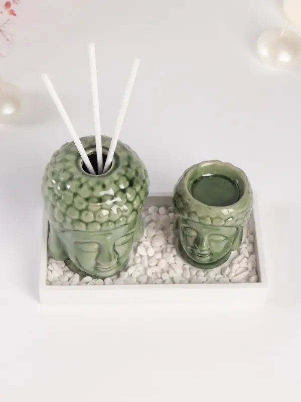 Набор: диффузор для эфирных масел, подсвечник на 1 свечу, аромапалочки 3 шт., сад камней &laquo;Будды&raquo;, керамика, 9&times;17&times;10.5 см