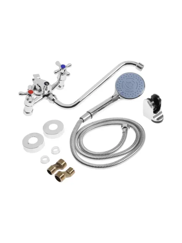Смеситель для ванны ZEIN Z0155, кран-букса 1/2", душевая лейка и шланг, хром