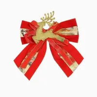 Ёлочные игрушки 3 шт. &laquo;Зимнее волшебство. Бант с оленем&raquo; пластик, 10&times;10 см, золотисто-красный