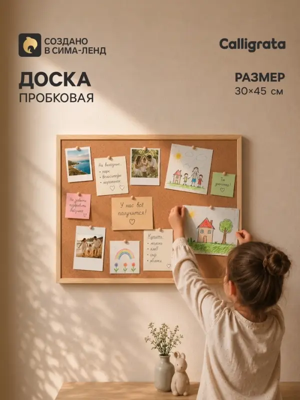 Доска пробковая Calligrata, 30&times;45 см, в деревянной раме