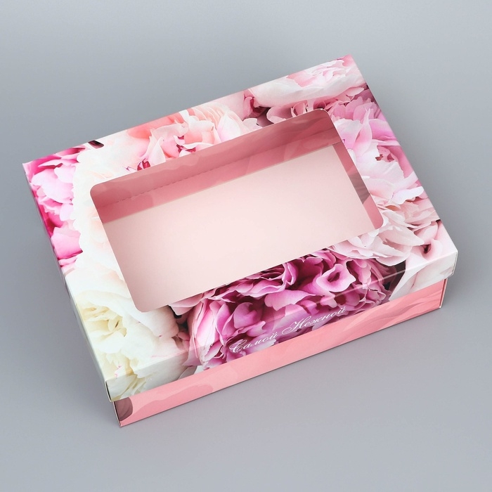 Коробка складная, крышка-дно, "Самой нежной", 21 х 15 х 7 см с окном