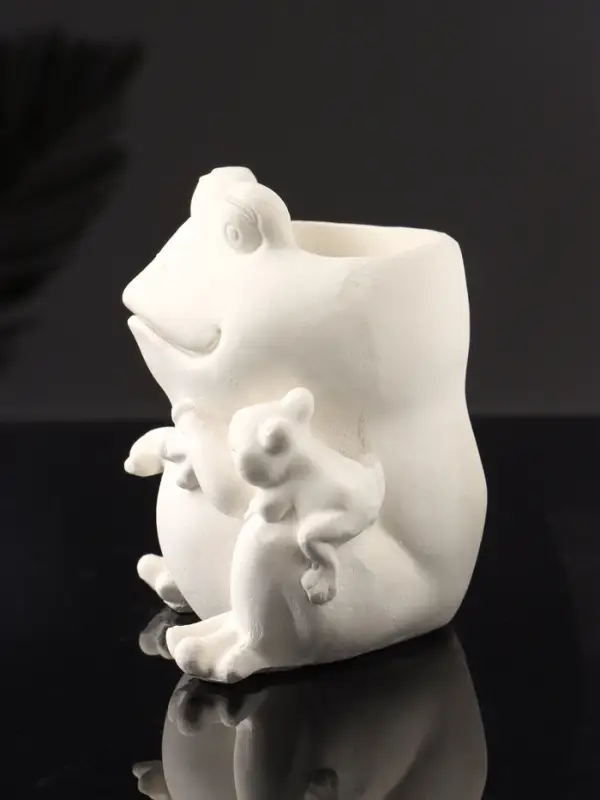 Кашпо "Лягушка с лягушонком" 10х10 см, натуральный, гипс