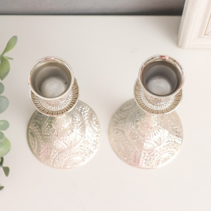 Подсвечник металл Подсвечник металл "Великолепный век" набор 2 шт цвет серебро 19х8х8 см