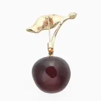 Брошь &laquo;Вишенка&raquo;, с листочком, бордово-зелёная в золоте