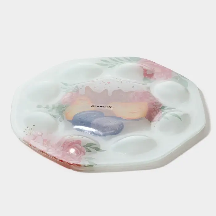 Подставка для яиц Доляна &laquo;Кулич&raquo;, 8 ячеек, 22&times;22 см, стекло, белая