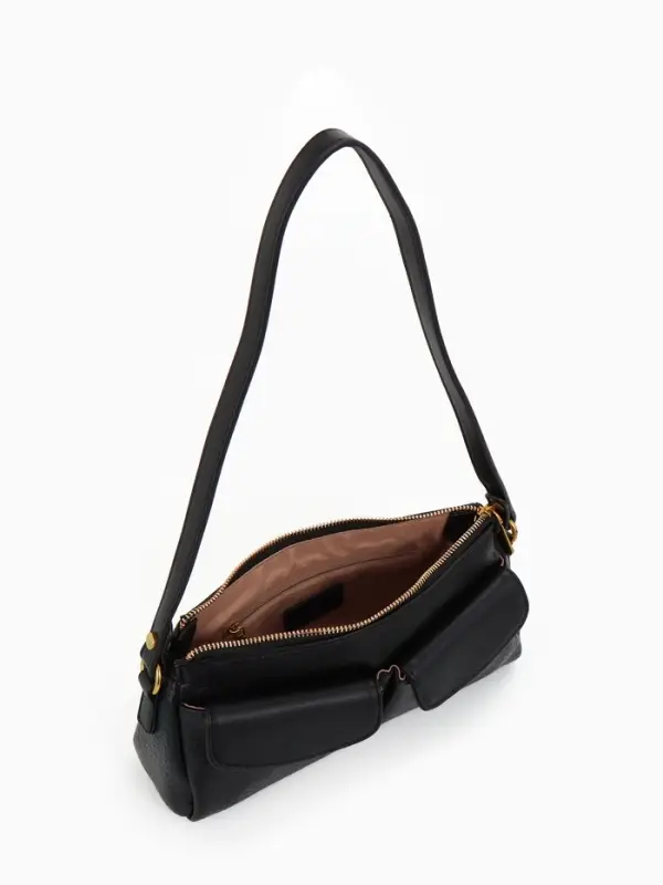 Сумка женская багет TEXTURA на молнии, 27&times;8&times;13 см, чёрная