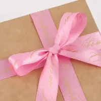 Лента атласная с тиснением &laquo;С любовью&raquo;, розовая, 2 см &times; 22.5 (&plusmn; 1) м