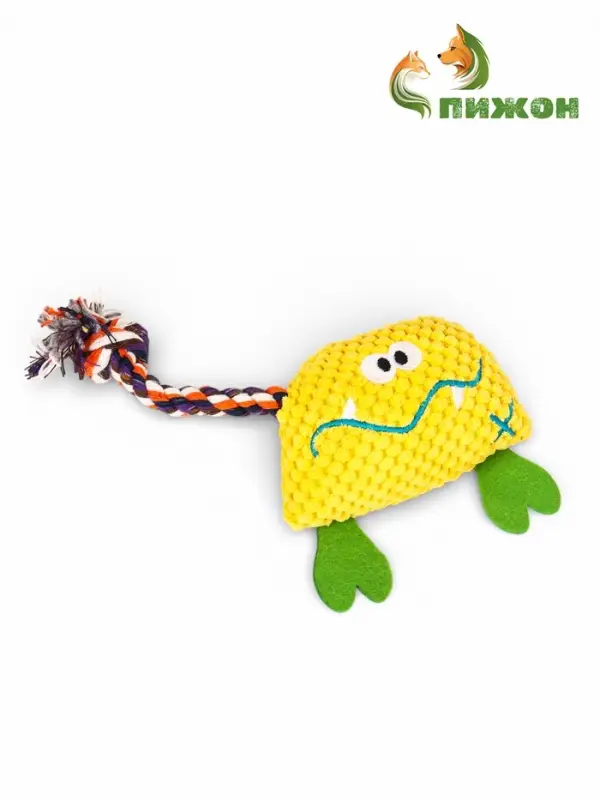 Мягкая игрушка для собак &laquo;Монстрик с канатом&raquo;, 23 см, с пищалкой, жёлтая