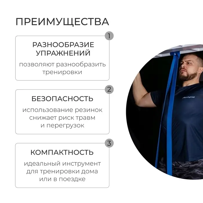 Эспандер ленточный многофункциональный ONLYTOP, 208&times;2.2&times;0.5 см, 5-22 кг, цвет синий