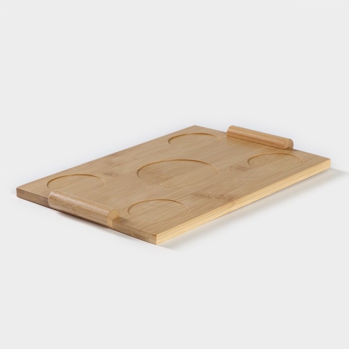 Набор фарфоровый чайный на бамбуковой подставке Доляна «Эстет», 5 предметов: чайник 800 мл, 4 кружки 220 мл, цвет белый