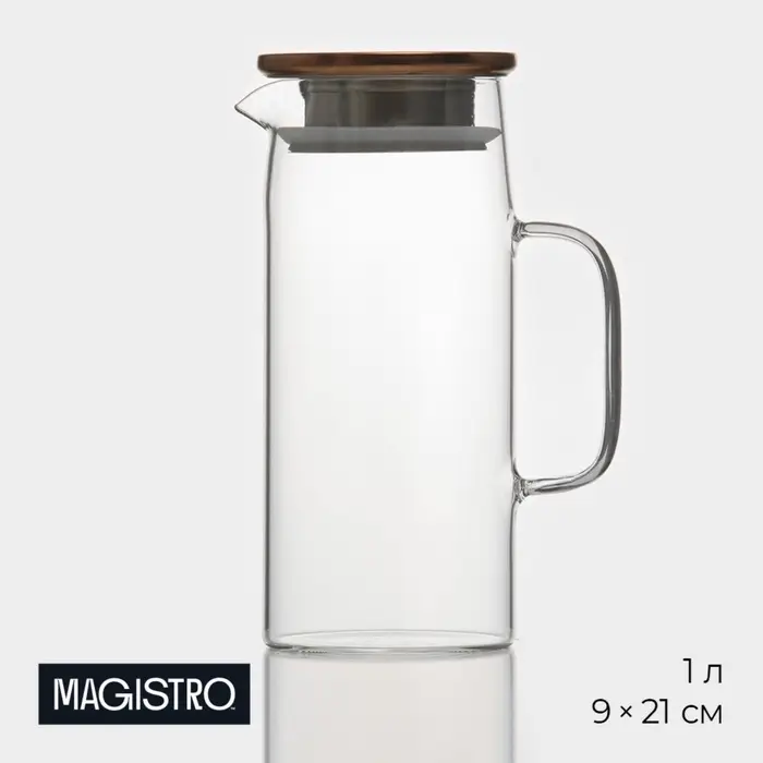 Кувшин для воды Magistro &laquo;Богема&raquo;, 1 л, 13&times;9&times;23 см, стекло, с металлической крышкой, прозрачный, медный