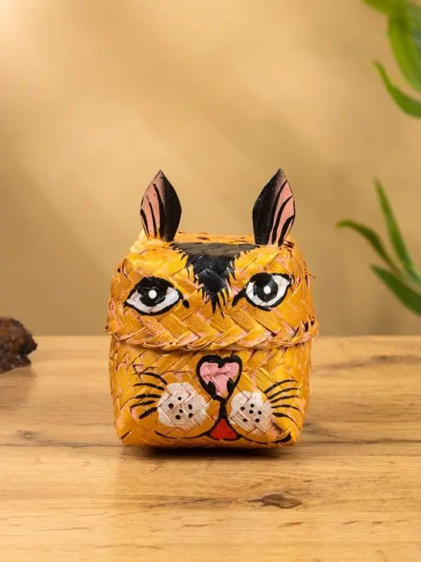 Корзинка &laquo;Кот&raquo;, 10&times;10&times;13 см, бамбук, рыжая