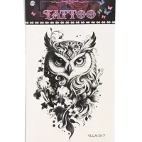 Татуировка на тело &laquo;Филин в цветах&raquo;, 12.5&times;20.7 см, чёрная