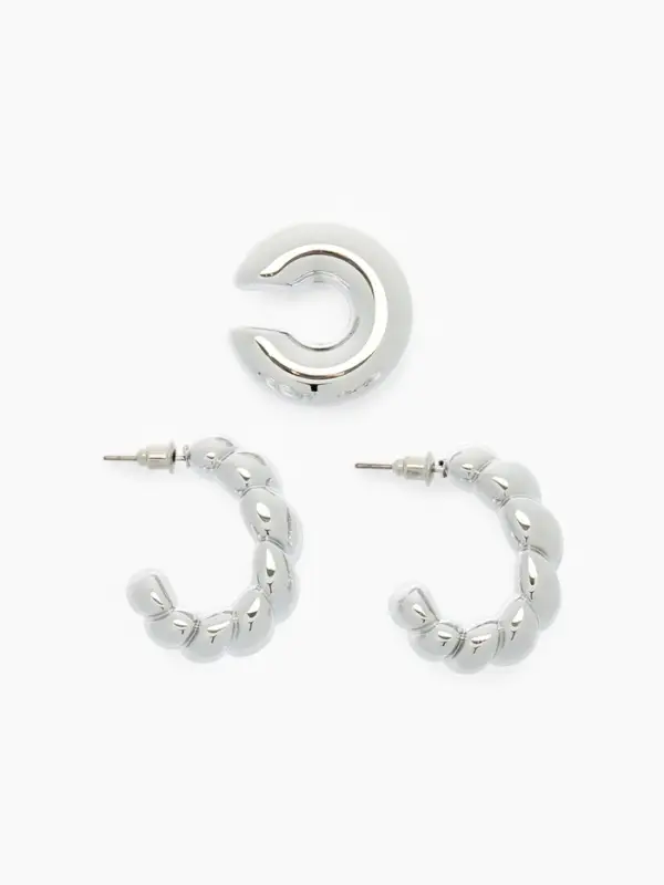 Серьги и каффы QF &laquo;Плетённый бублик&raquo;, набор, цвет серебро