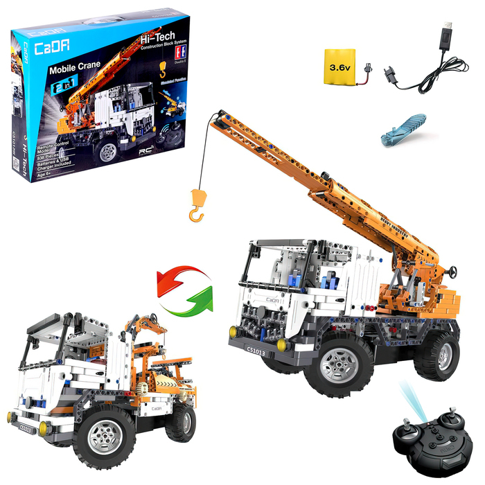 Конструктор радиоуправляемый «Грузовик-Кран», 838 деталей, 2 в 1, с аккумулятором Конструктор радиоуправляемый «Грузовик-Кран», 838 деталей, 2 в 1, с аккумулятором