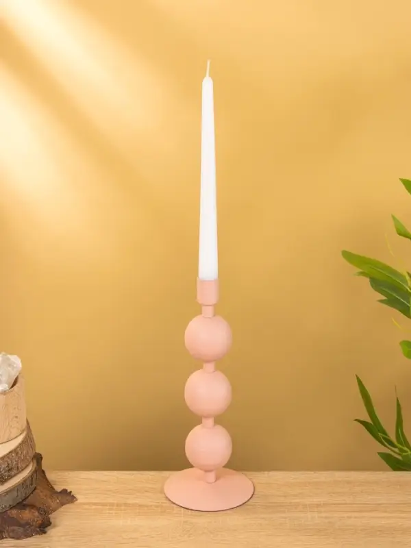 Подсвечник на 1 свечу текстурный  Подсвечник на 1 свечу текстурный "Пудровый розовый" с 3 сферами 10х10х25 см