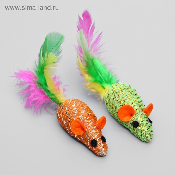 Мышь  Мышь "Праздничная с перьями", 7 см, микс цветов