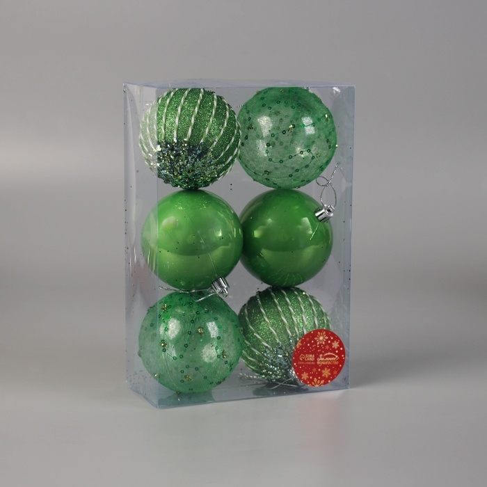 Набор шаров пластик d-8 см, 6 шт Набор шаров пластик d-8 см, 6 шт "Кейлеб" зелёный