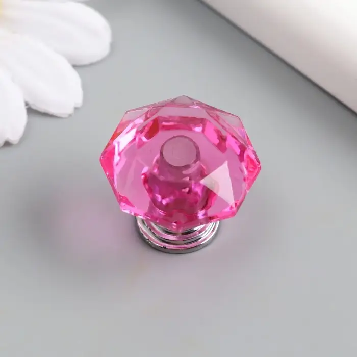 Ручка для шкатулки металл Ручка для шкатулки металл "Кристалл розовый" серебро 2,6х2,6х2,4 см