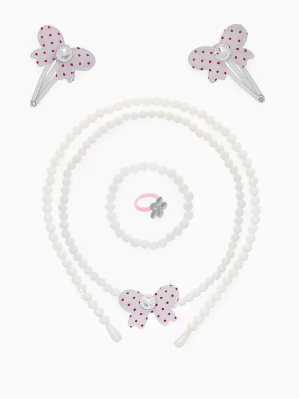 Набор детских украшений &laquo;Выбражулька. Бантик&raquo;, 6 предметов: ободок, заколки, бусы, браслет, кольцо, белый