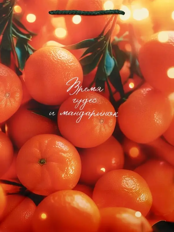 Пакет подарочный новогодний ламинированный, «Новогодние мандарины» , 26×12×32 см