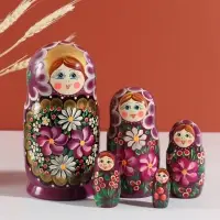 Матрёшка дерево &laquo;Любовь&raquo;, сиреневый платок, 5-кукольная, 19 см