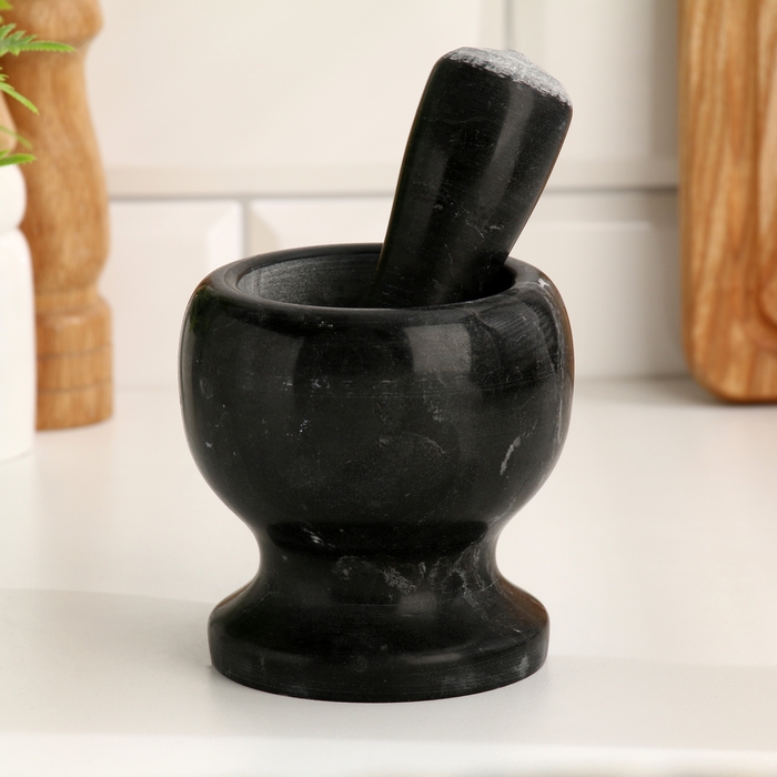Ступка с пестиком из камня средняя, 250 мл, черный мрамор, в коробке Ступка с пестиком из камня средняя, 250 мл, черный мрамор, в коробке