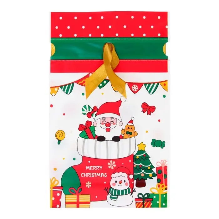 Пакет полиэтиленовый подарочный, с завязками  Пакет полиэтиленовый подарочный, с завязками "Новогодний носок", 15х23см.