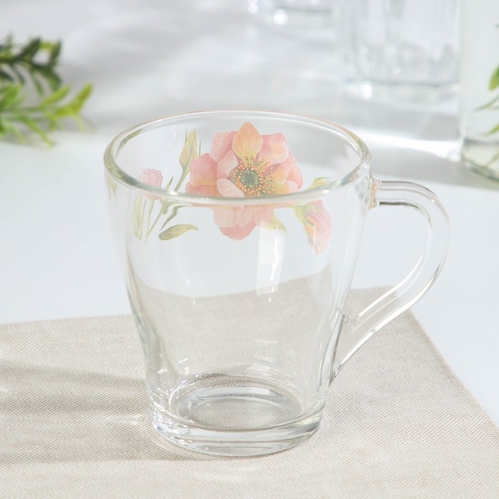 Кружка стеклянная «Акварельные цветы», 250 мл, рисунок МИКС