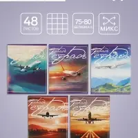 Тетрадь 48 листов в клетку Calligrata «Самолеты», обложка мелованный картон, блок №2, белизна 75% (серые листы), МИКС