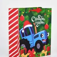 Пакет подарочный «С Новым годом», Синий трактор,  XL 40 × 49 × 19 см