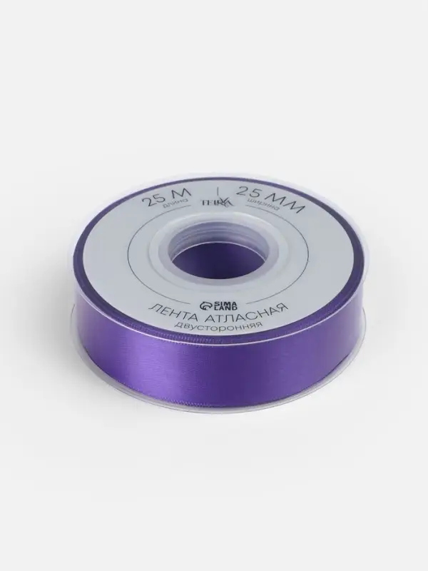 Лента атласная TEIRA, двухсторонняя, 25 мм, 25&plusmn;1 м, фиолетовая №0470