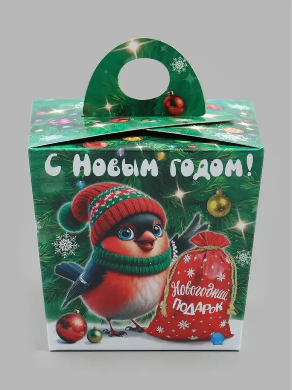 Коробка малая "Новогодние снегири" 100х92х92