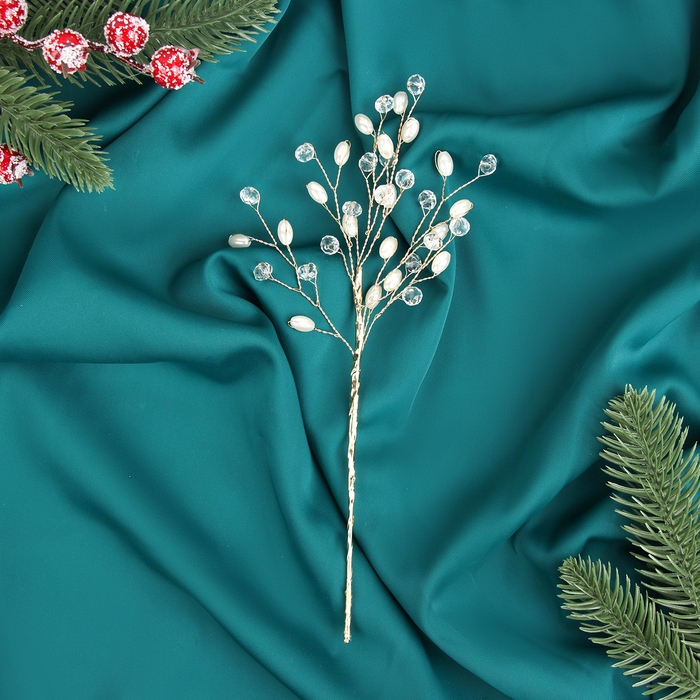 Новогодняя ветка декоративная «Зимнее волшебство. Хрустальная сказка», пластик, 25 см, веточка Новогодняя ветка декоративная «Зимнее волшебство. Хрустальная сказка», пластик, 25 см, веточка