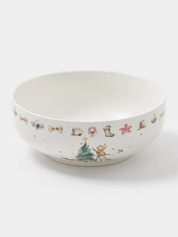 Салатник новогодний Доляна «Волшебный праздник», 580 мл, 15.5×6 см, фарфор, белый