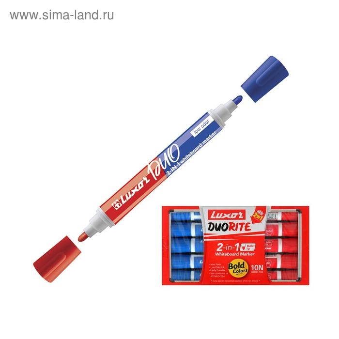 Маркер для белых досок Luxor Duorite, 1-3 мм, двусторонний, пулевидный, синий/красный Маркер для белых досок Luxor Duorite, 1-3 мм, двусторонний, пулевидный, синий/красный