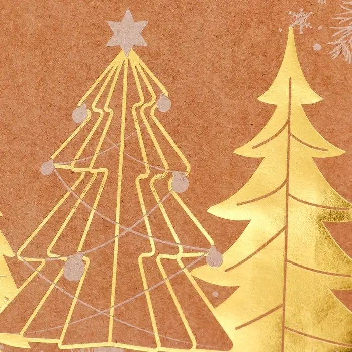 Пакет крафт с золотым тиснением, круглая ручка, Пакет крафт с золотым тиснением, круглая ручка, "Рожденственский лес" 15 х 21 х 8 см, 120 г