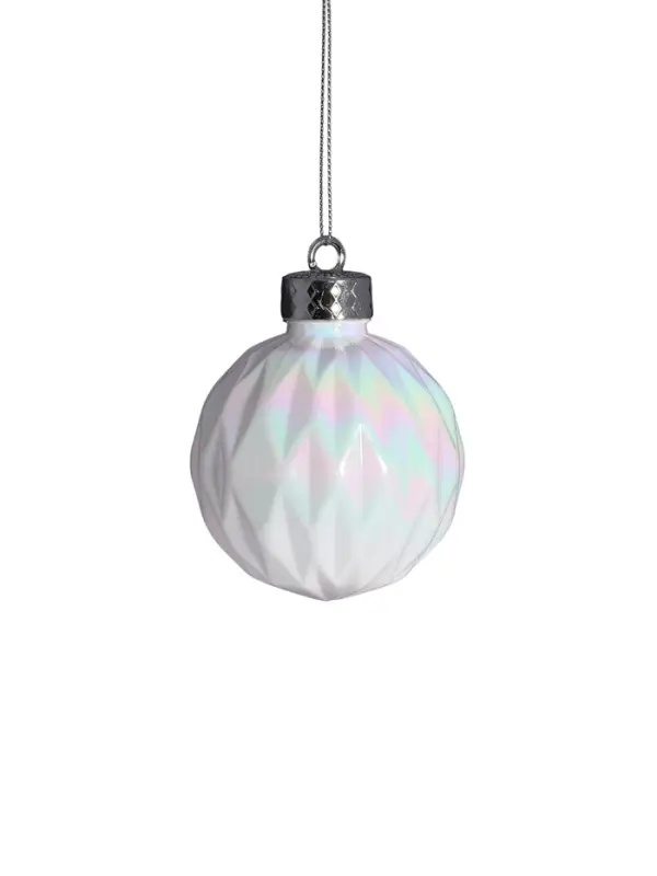 Ёлочные игрушки &laquo;Перелив&raquo;, шары новогодние, d=8 см, набор 3 шт., грани, белый перламутр