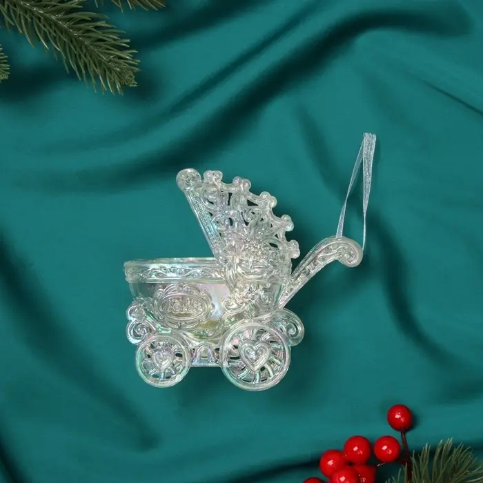 Украшение ёлочное "Колясочка" 10х11 см, прозрачный перелив