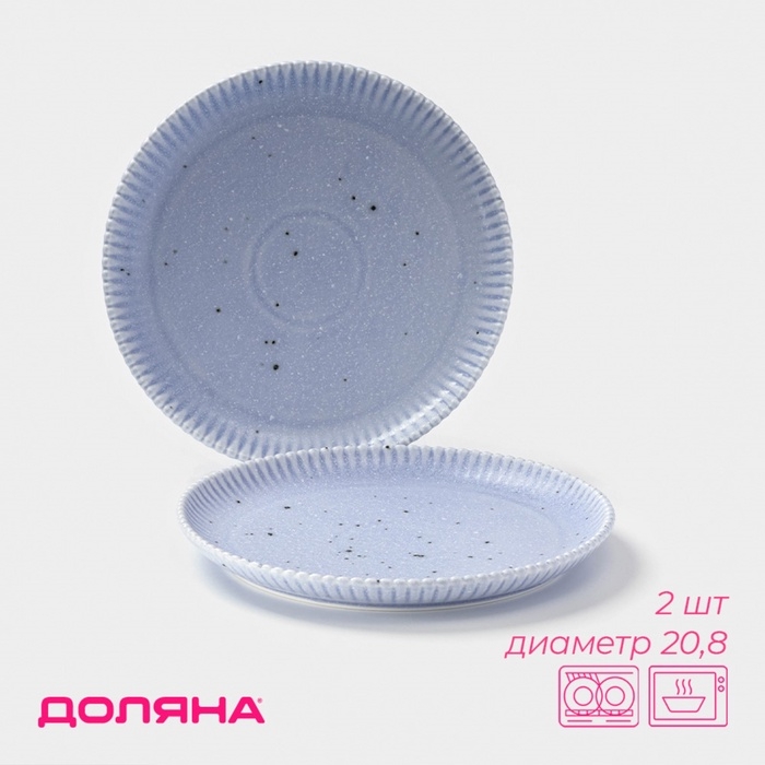 Тарелки Доляна «Коралл», d=20,8 см, набор 2 шт, фарфор, голубые Тарелки Доляна «Коралл», d=20,8 см, набор 2 шт, фарфор, голубые