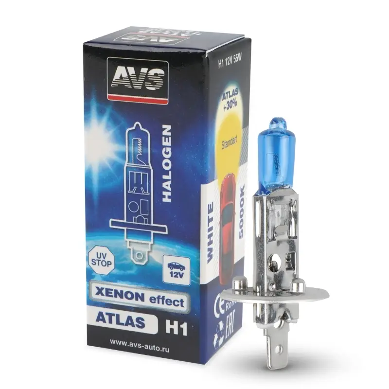 Галогенная лампа AVS ATLAS BOX/5000К/ H1.12V.55.коробка 1шт.