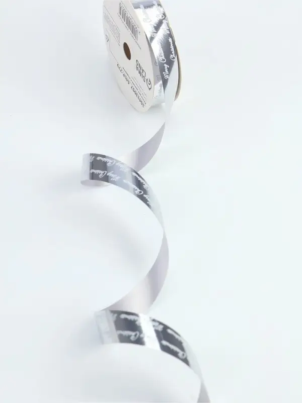 Лента для декора и подарков новогодняя, &laquo;С рождеством&raquo;, серебро, 2 см &times; 50 м